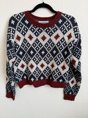Cotton Emporium Navy, White & Burgundy Fair Isle Crew Sweater